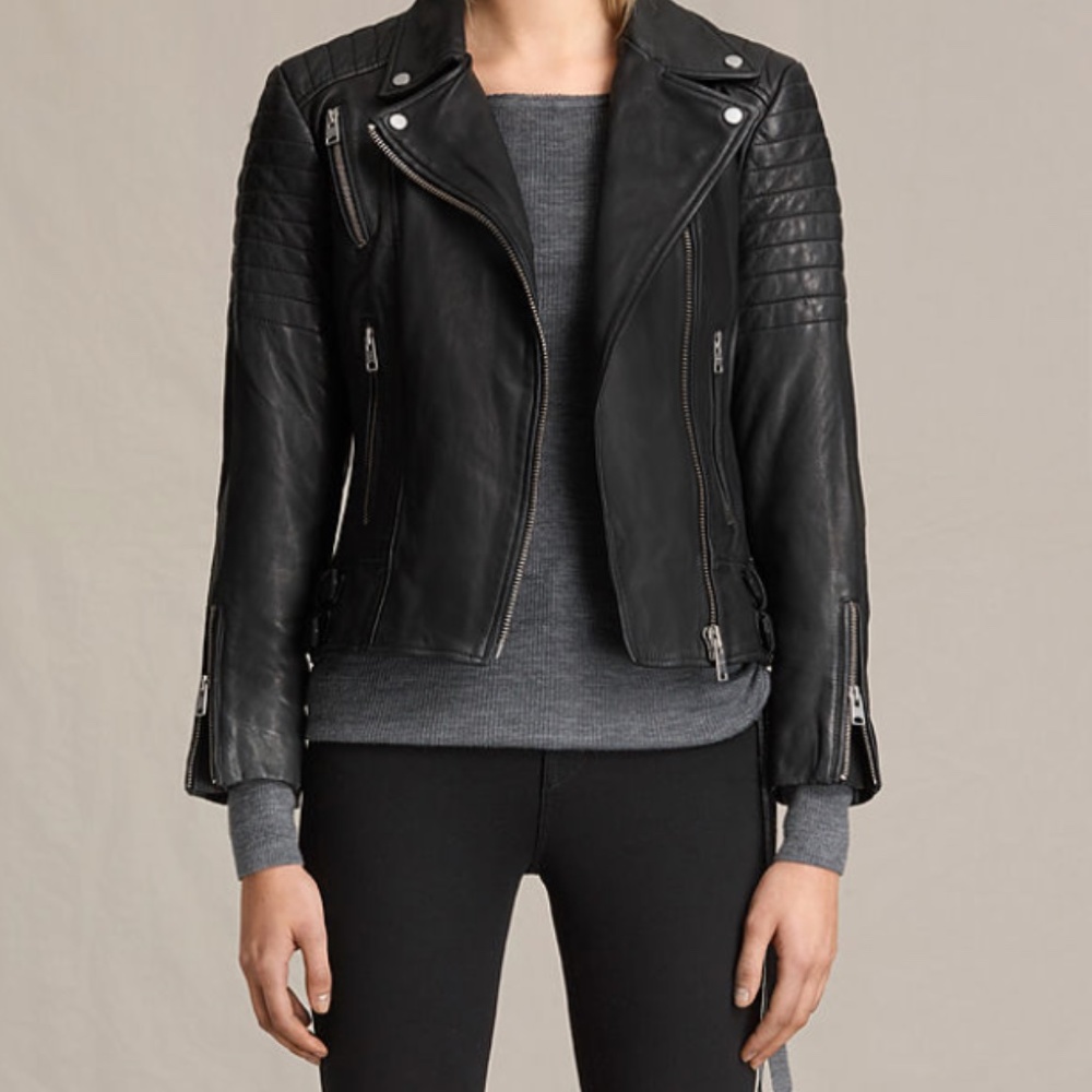 All Saints Black Leather Biker Jacket